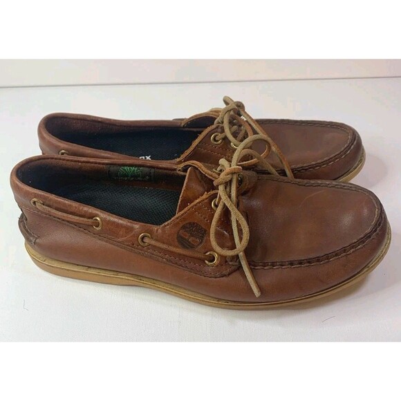 Timberland Classic Brown Leather Boat Shoes Men Size 9M Moccasin Deck75077 2 eye main image 6